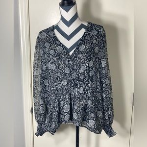 NWT Old Navy Women's‎ Puff-Sleeve Floral-Print Smocked peplum Top Plus size XXL